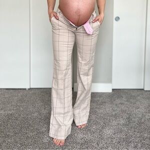 Vintage Y2K Low Rise Plaid Flare Trousers Pants - Tan Beige - Size 5 / Small